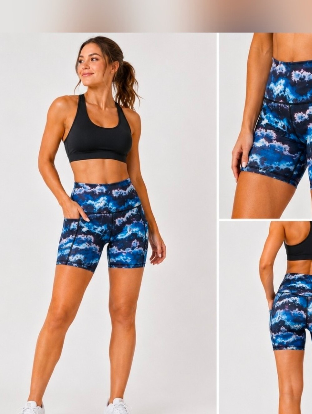 Constantly Varied Gear CVG Blue Abstract Print Pocket Biker Shorts Size Medium